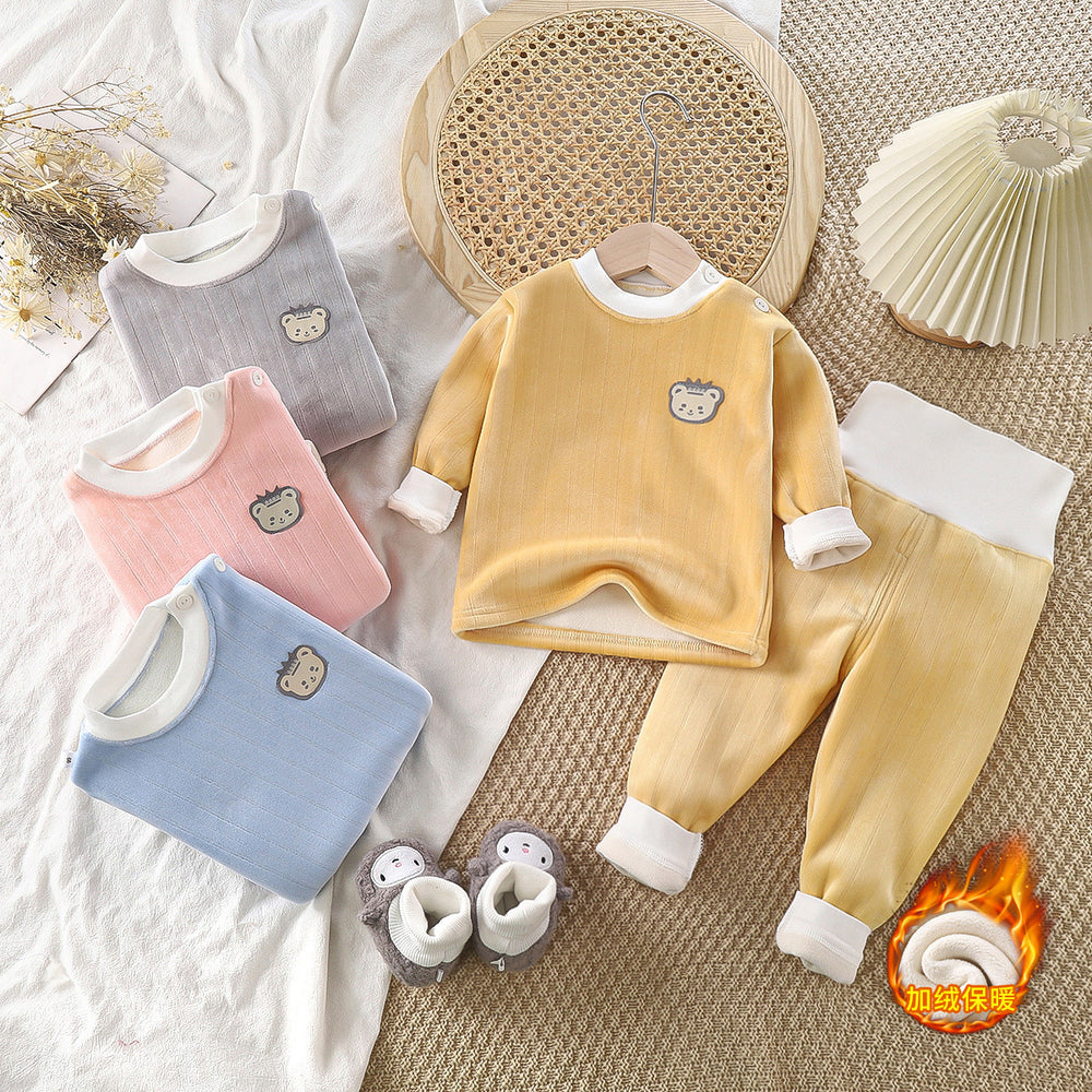 Kids' thermal underwear set, baby thickened autumn and winter clothes, boys' and girls' long johns, infant fleece-lined loungewear
