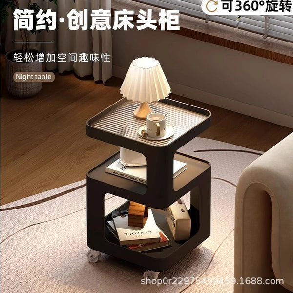 T ^ bedside table small household bedroom creative bedside table simple modern storage rack wrought iron moving edge