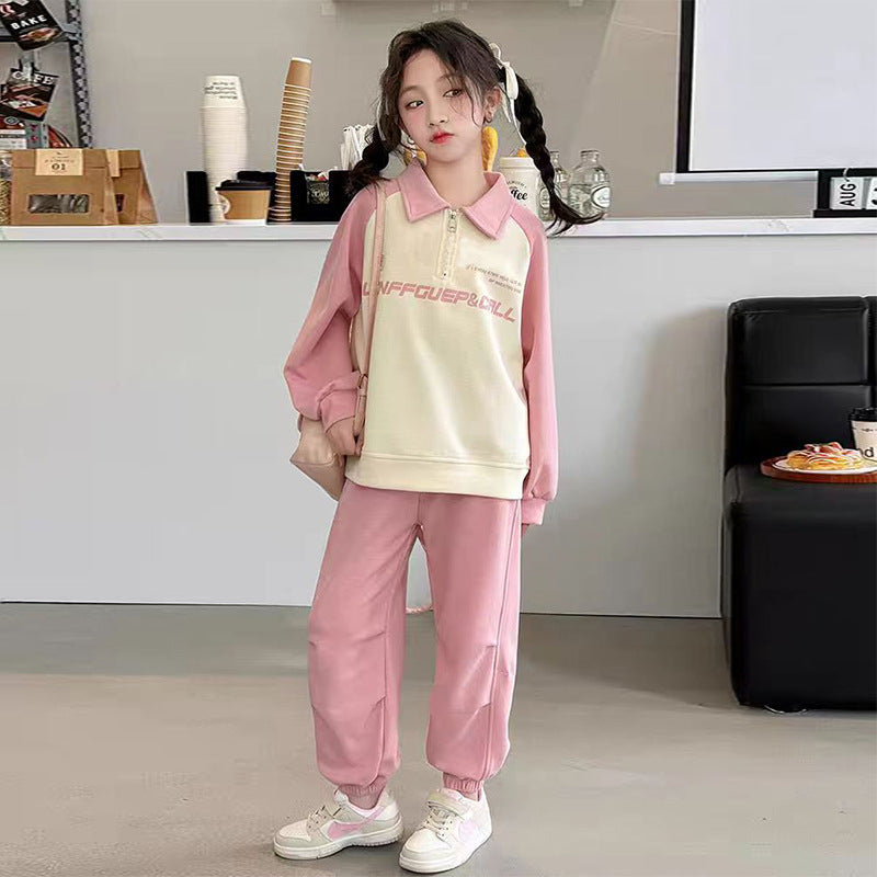 Girls' spring/autumn fashion set: stylish two-piece outfit for older girls - trendy sweatshirt and popular jogger pants