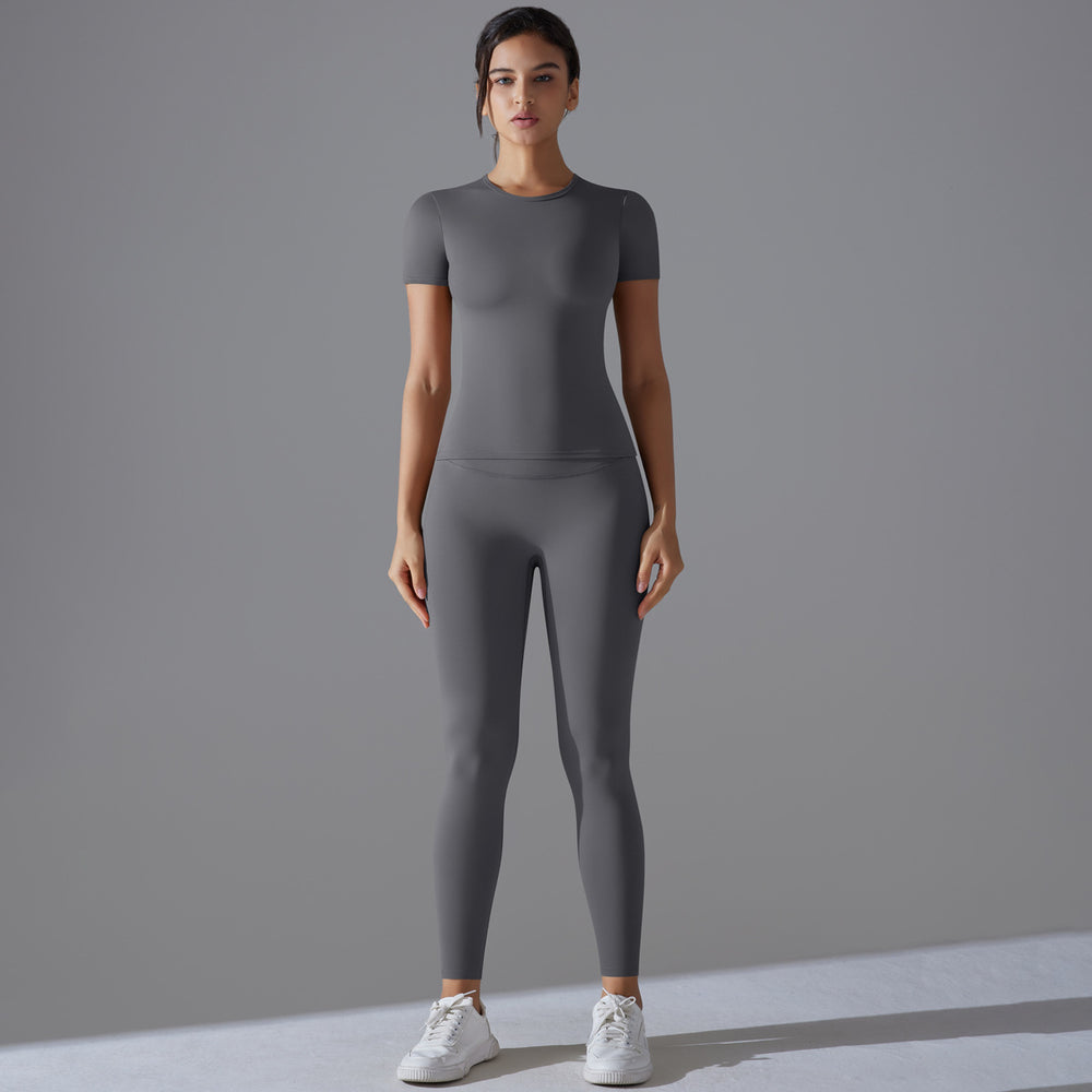 New solid color double-sided brushed fleece high-stretch breathable yoga set - women's running, fitness, and workout yoga outfit