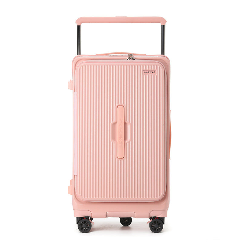 Lone wolf front open lid suitcase wide trolley case suitcase 20 inch boarding case leather case five-wheel password bag