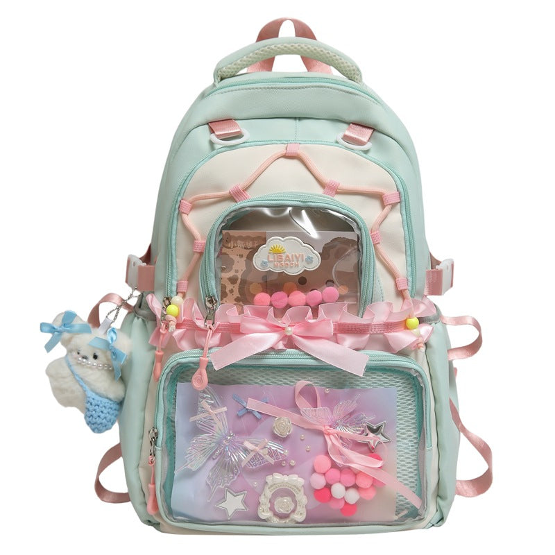 New schoolbag handbag for female junior high school students, cute and sweet large-capacity backpack, student make-up bag