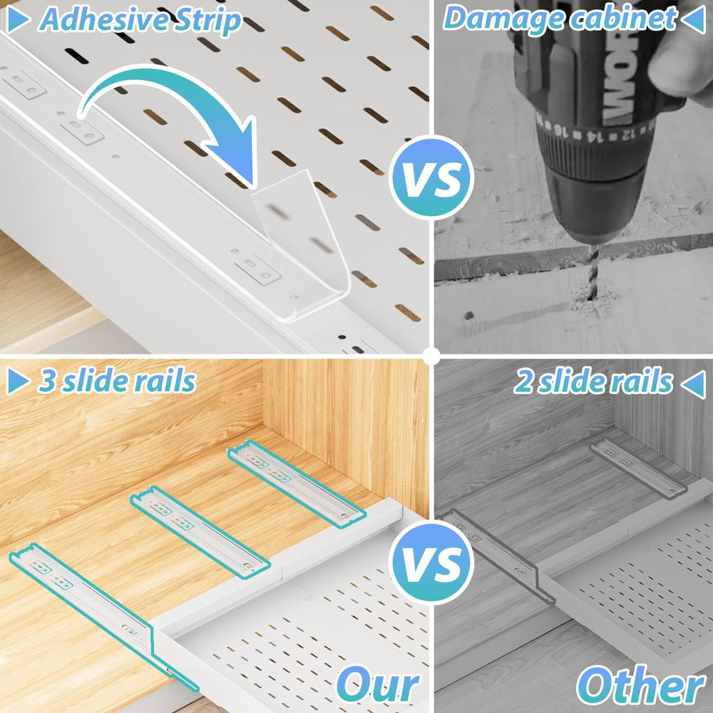Retractable Cabinet Storage Drawer Pull-out Cabinet Drawer Adhesive Slide Rack Storage Rack with 4 Separators