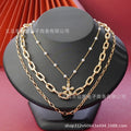 Faux pearl long drawstring necklace floral necklace 3-in-1 unique pearl necklace simple choker school gift