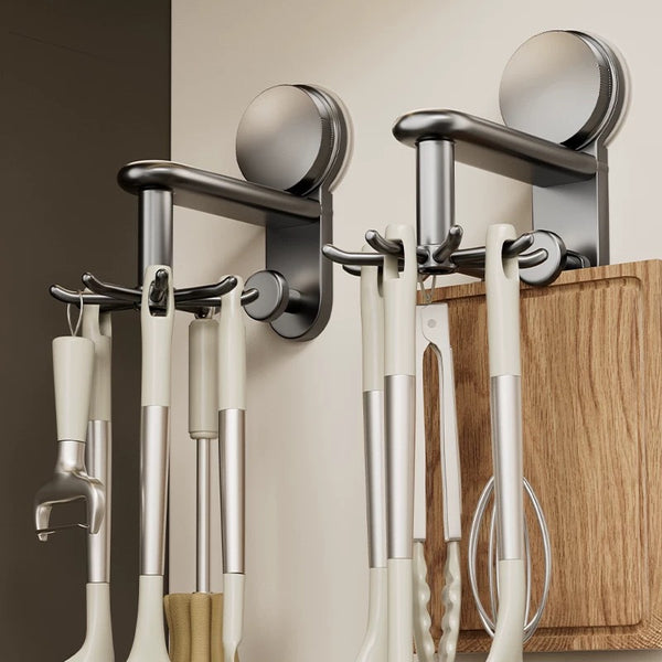 Suction cup kitchen rotating hook wall-mounted shelf kitchen utensils storage rack spatula spoon shovel non-punching shelf