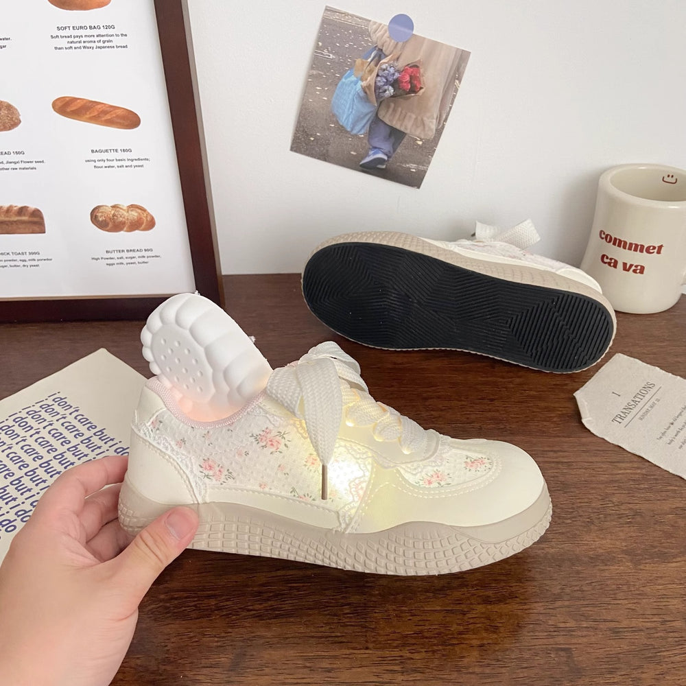 Pink floral sneakers women's ugly cute 2025 summer new arrivals chic niche design student korean style breathable white shoes