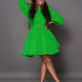 D3269  foreign trade women's new fashion elegant puff sleeve cinched waist european and american style dress