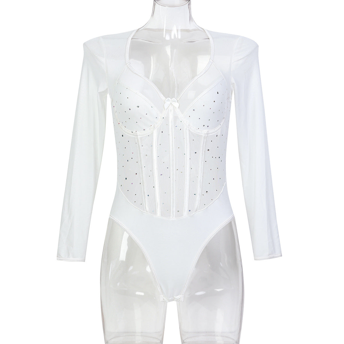 Black classic women's clothing, little flash sequins, royal sister, premium long-sleeved onesie, European and American popular  women 3690