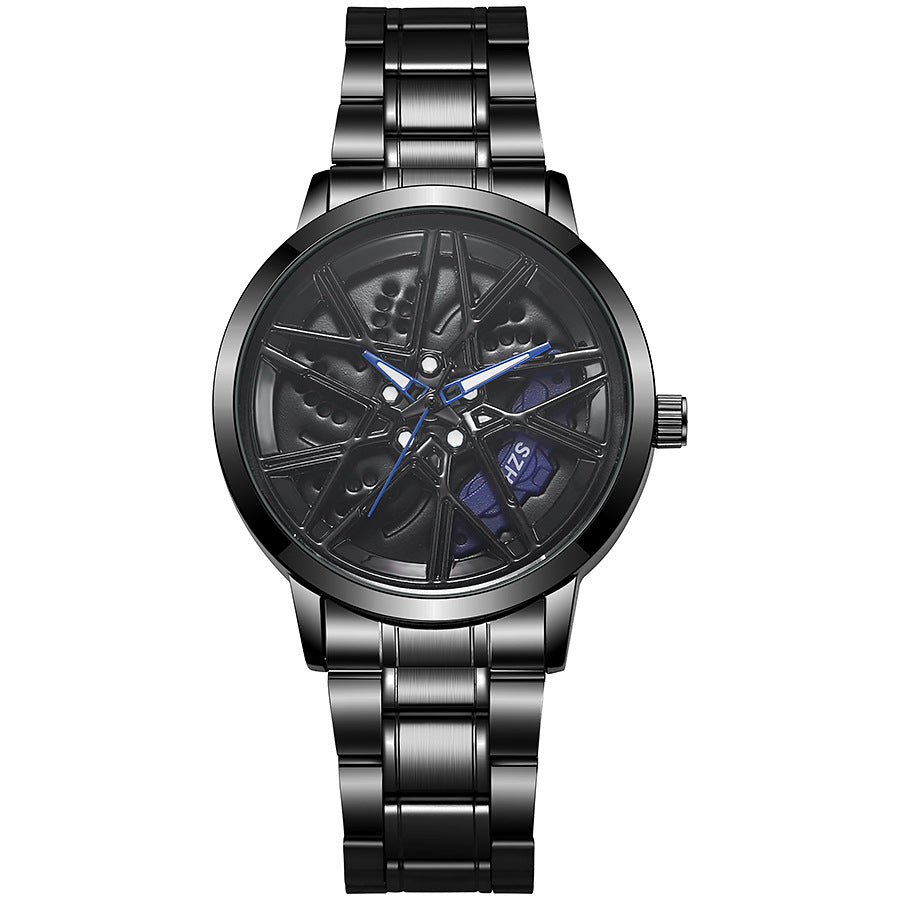 New hollow-out creative tech men's steel band watch with rotating bezel - quartz watch for cross-border e-commerce