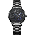 New hollow-out creative tech men's steel band watch with rotating bezel - quartz watch for cross-border e-commerce
