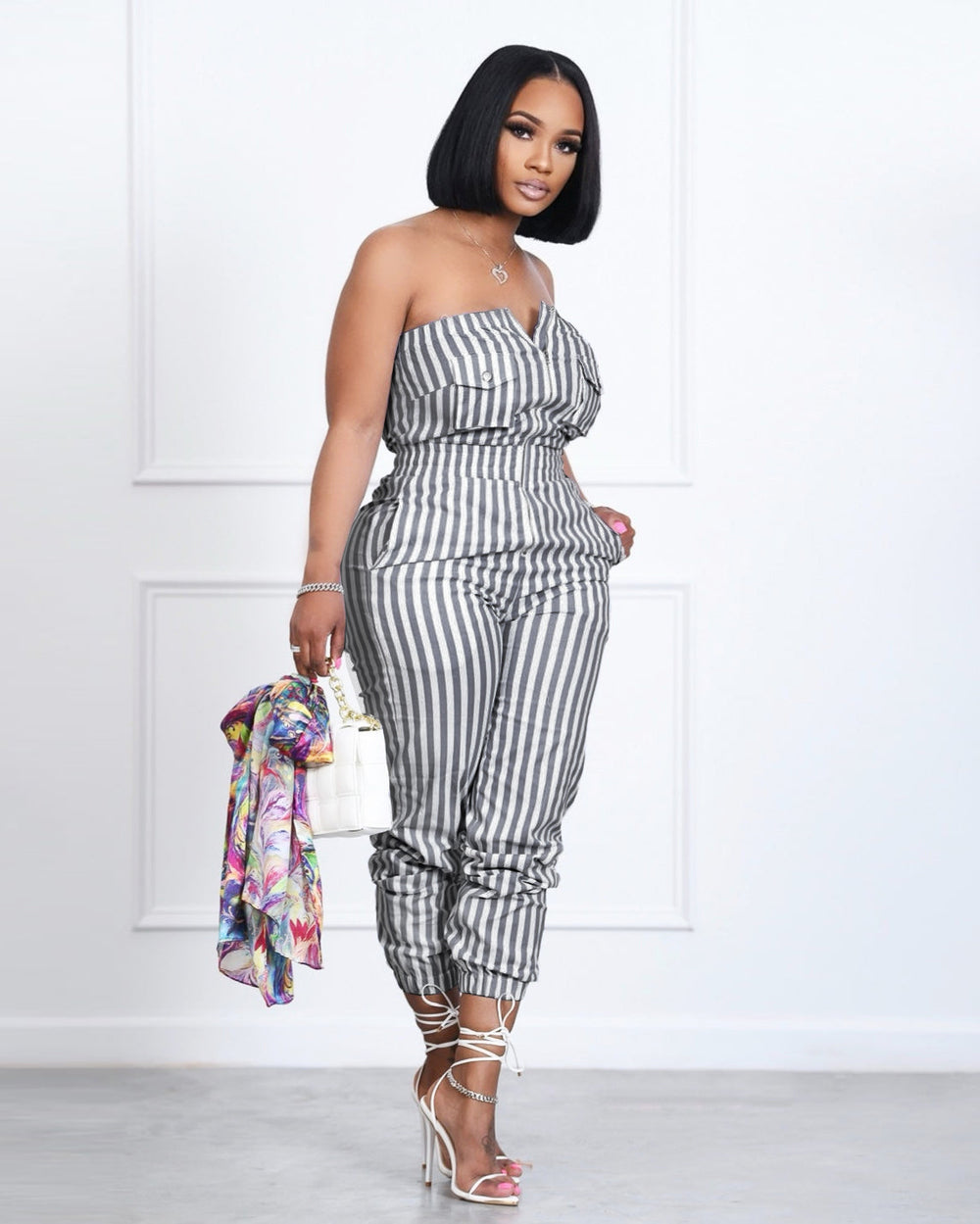 Amazon   hot selling  new european and american women's striped bandeau jumpsuit