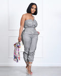Amazon   hot selling  new european and american women's striped bandeau jumpsuit