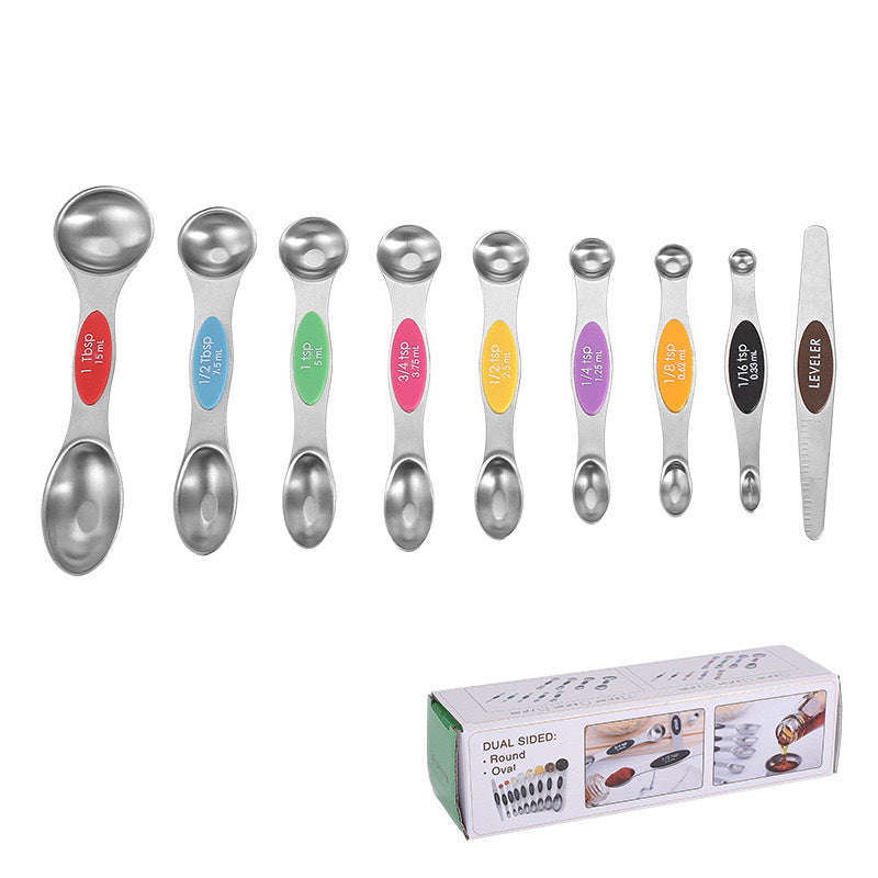 Ready-to-ship magnetic double-ended measuring spoons, 9-piece set, graduated measurement spoons for seasoning, stainless steel baking tools