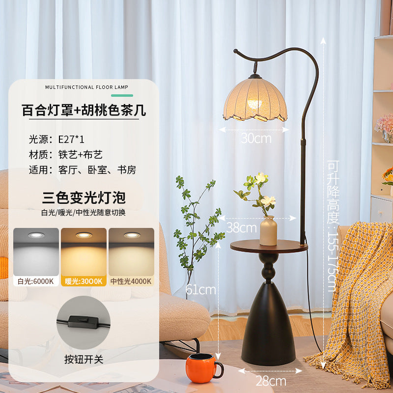 Cream style storage rack all-in-one floor lamp living room sofa next to a few ornaments atmosphere lamp bedroom bedside counter lamp
