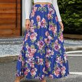 Fashion cross-border retro large flower digital printed high waist skirt pleated ruffles patchwork large swing skirt