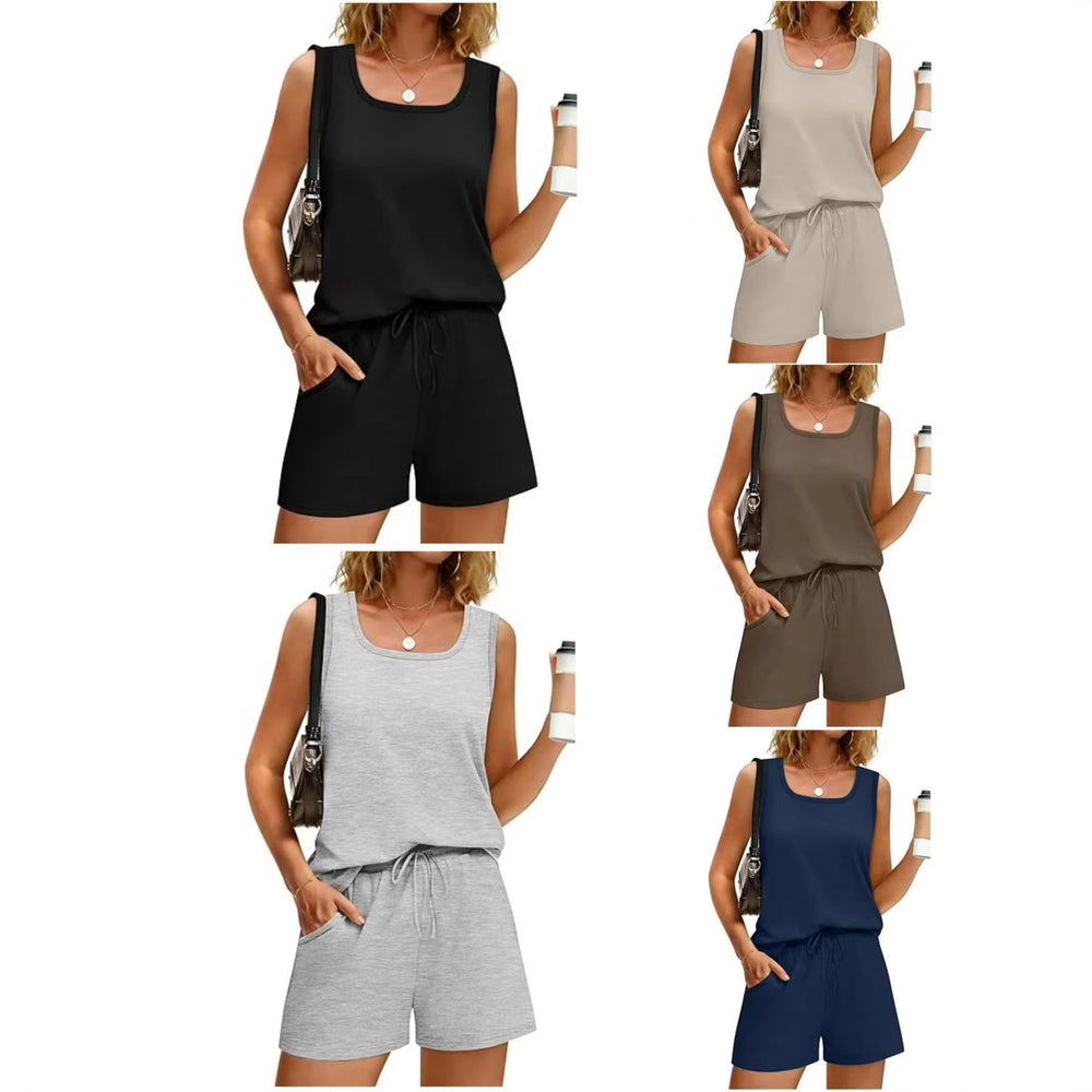 Amazon fashion cross-border y2 women's summer casual shorts suit vest square neck sleeveless sportswear with mouth