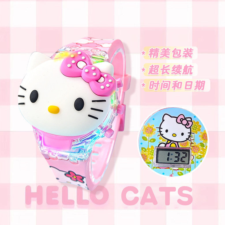 Cartoon electronic watch for girls, cute luminous cinnamoroll kids' toy gift, exquisite present with music and lights