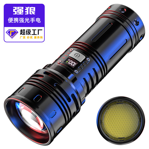 New LED digital electric display large-capacity white laser, rechargeable and output zoom aluminum alloy strong light flashlight