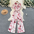 Summer outfit: women's vacation-ready fashion - collared short sleeve tie-waist casual printed wide-leg jumpsuit/pants
