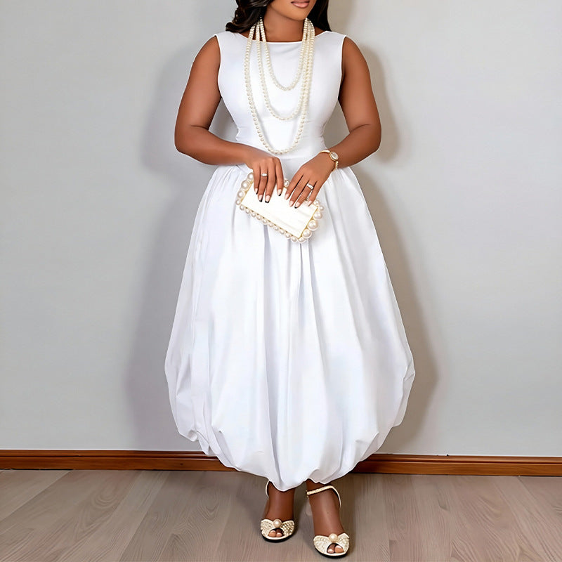 cross-border e-commerce women's fashion: european and american summer new arrivals - elegant, slim-fit, sleeveless solid color dress