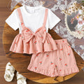 Kids clothing cross-border exclusive supply of fashion children's clothing girl's clothing white short-sleeved pink tops shorts set