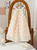 summer cross-border e-commerce 3d mesh wave patchwork a-line princess dress