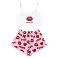 exclusive knitted tank top and camisole set with various pattern prints, comfortable and lightweight women's loungewear pajama set with shorts