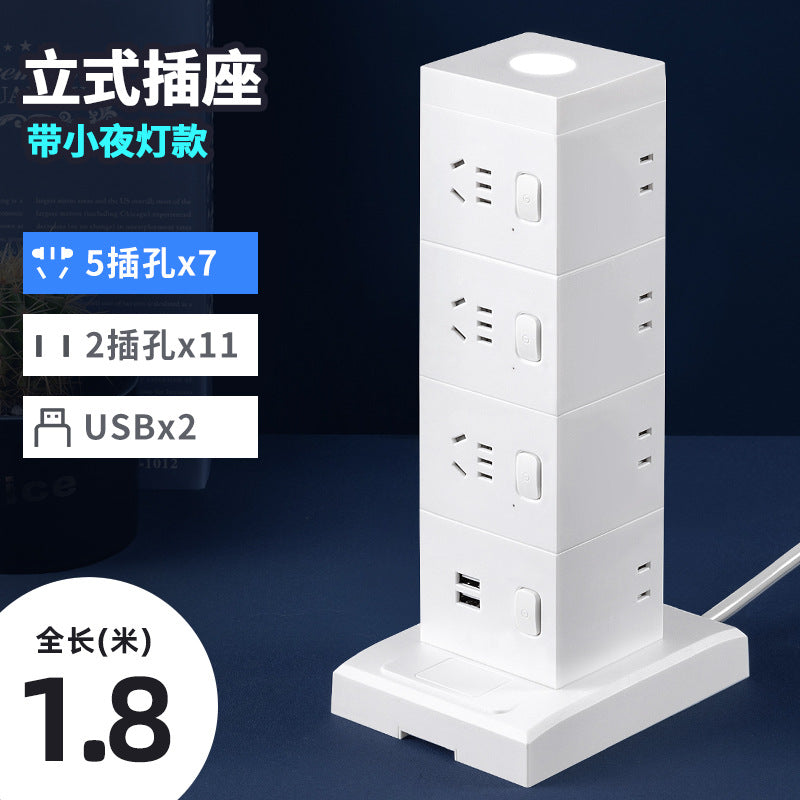 Smart tower power strip with night light, multi-port usb, and long cord – home power strip with multiple outlets