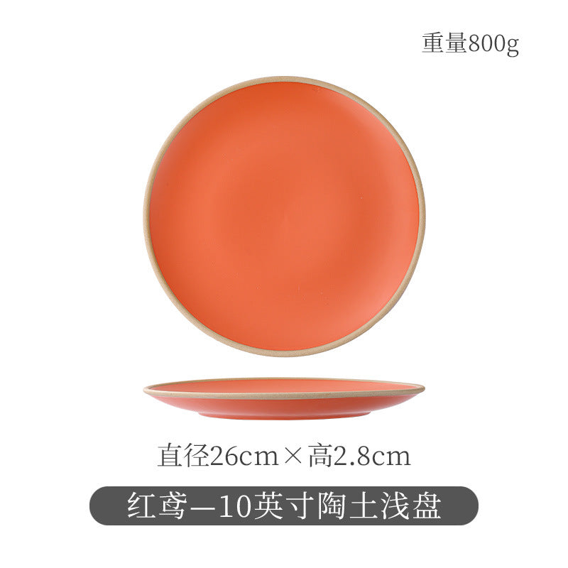 Ceramic retro steak plate for home vegetable plate japanese tableware large flat plate western food plate restaurant commercial pasta plate