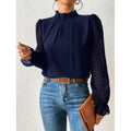 european and american cross-border women's fashion: new autumn/winter half-high neck, wavy pattern chiffon long sleeve top