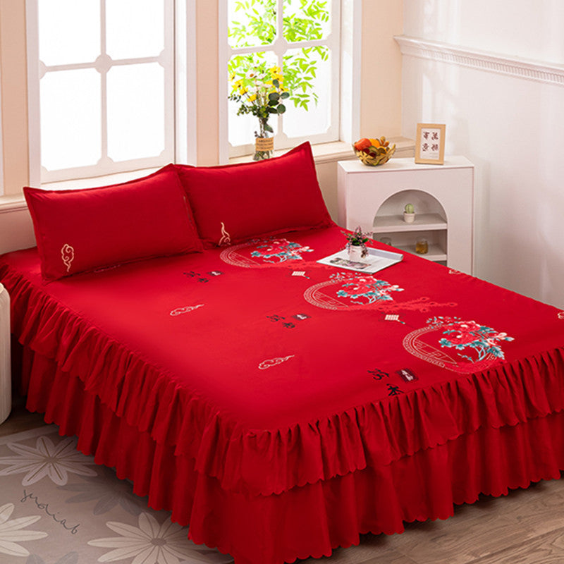 Bedspread bed skirt three-piece set korean style lace bed cover fitted sheet bed cover 3-piece set 1.68m bed 2.0 bed protector