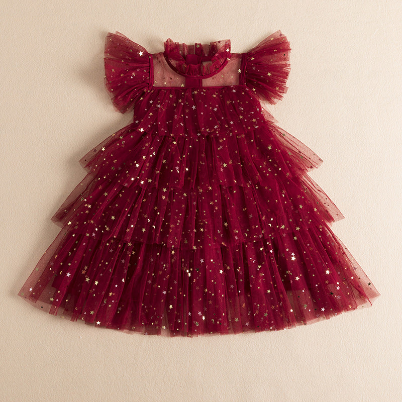 summer new girls' princess dress - sparkly sequin mesh tutu dress - korean style children's dress