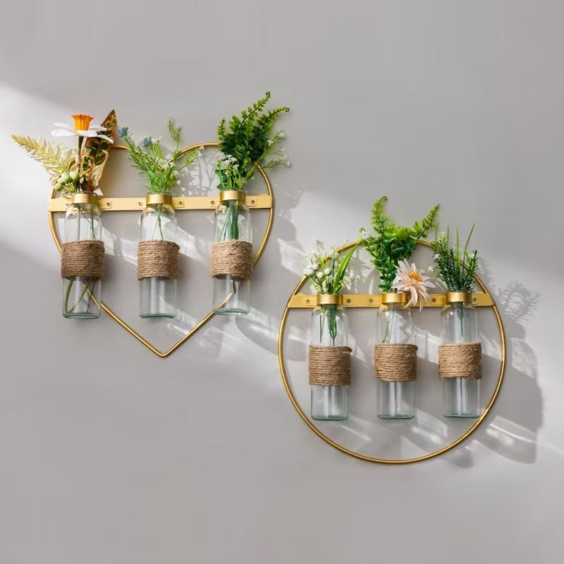 Wall-mounted vase & plant holder - no drilling required - hydroponic flower stand - nordic iron art decor