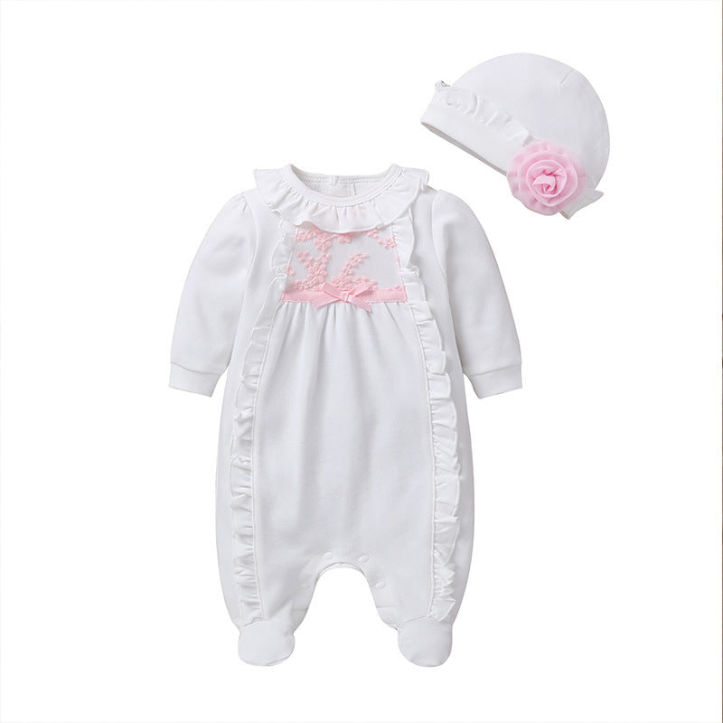 Kidsspring & fallnew arrivalcute baby jumpsuit baby girl bag butt girl girllong sleeves bag foot crawling suit khaki