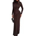 Export fashion european and american style  autumn/winter new collection - chic solid color crew neck long sleeve ruched bodycon dress for women
