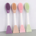 Dual-ended mask brush: silicone mask spatula with scraper head + facial cleansing brush for applying mud masks