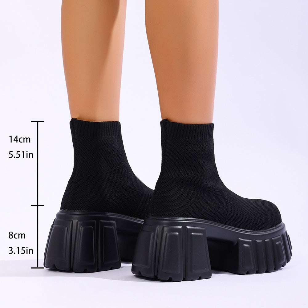 Women's shoes new arrivalautumthick sole stretch socks boots plus size slim fly knitting short boots stretch fashion boots