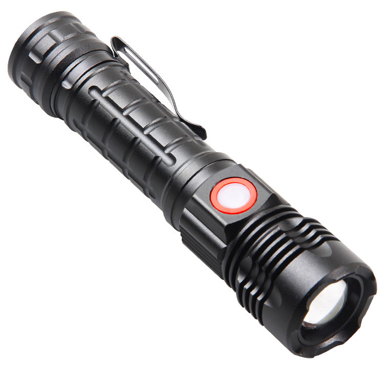 Cross-border new XHP-50 strong light USB charging, outdoor telescopic remote lighting power display LED flashlight