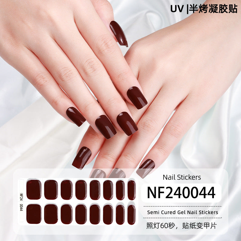 Zhengxiang new semi-cured gel nail art sticker solid color pure green onion gel UV nail sticker simple baking lamp gel nail art