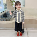 Girls' knitted sweater two-piece set -  autumn/winter houndstooth pattern - little girl's cardigan and sweater for toddlers and young children
