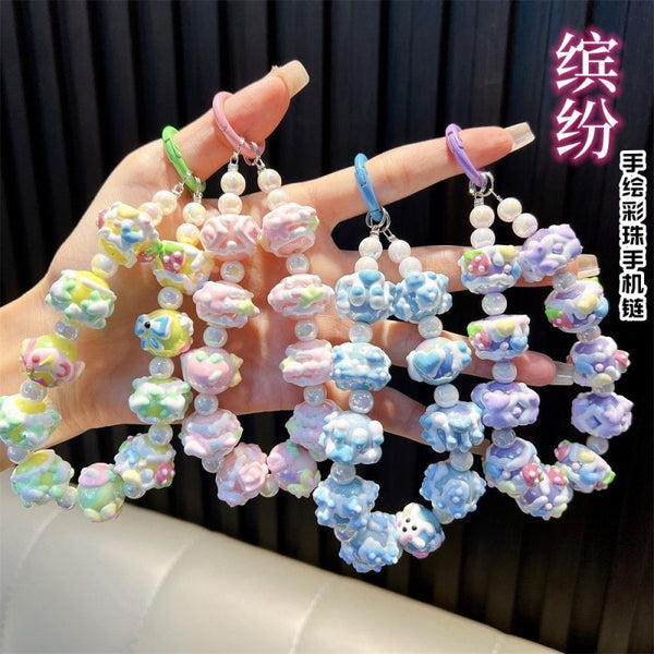 Beaded mobile phone chain, keychain, girls' small gifts, schoolbags, pendants, small gifts, color mobile phone chain, free shipping as
