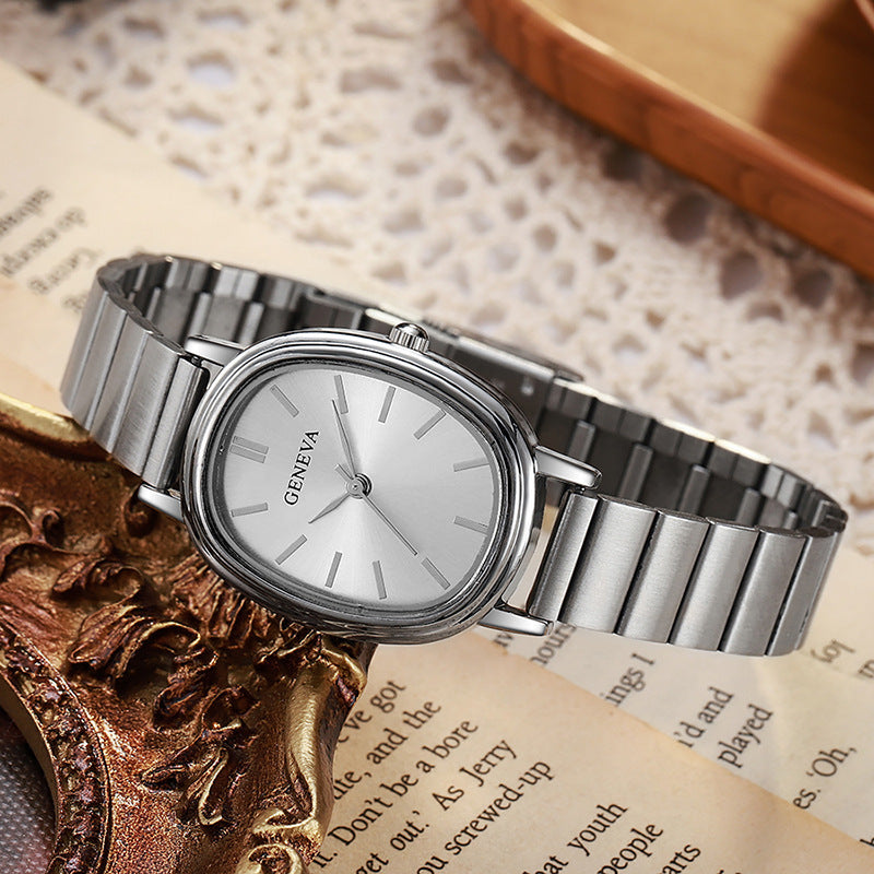 watch fashion oval bamboo steel band women's watch casualcasualpopular live broadcast silver wrist watch 1