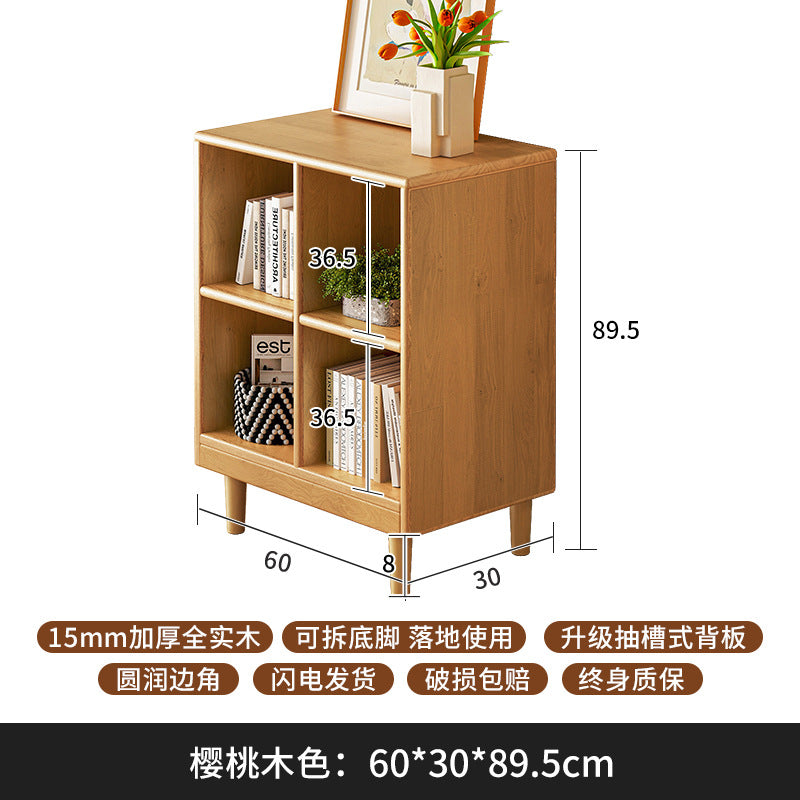 Solid wood short bookcase Walnut color locker American small cabinet Living room rack Record storage cabinet Locker