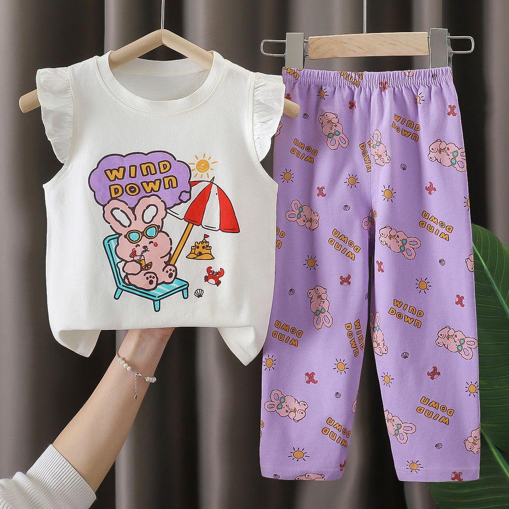 Kids' short-sleeve cotton set: summer t-shirt & pajamas for boys & girls - perfect for home wear and sleepwear