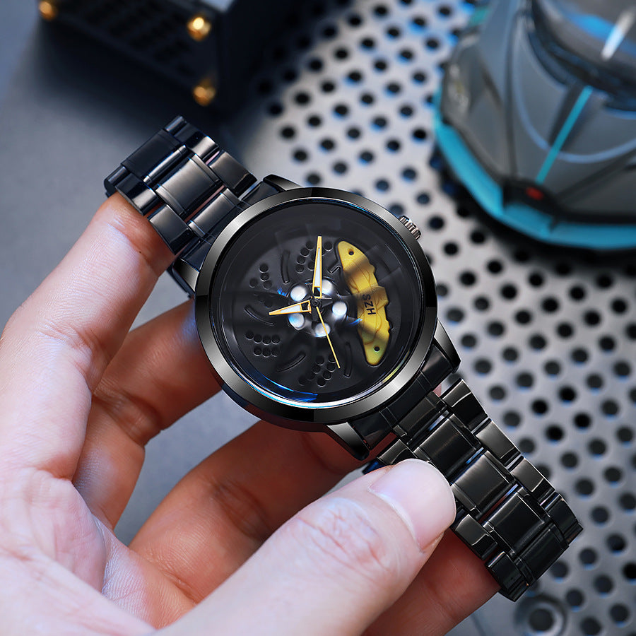 New creative sports car wheel design wristwatch - 3d hollow dial fashion men's watch - large dial quartz watch - wholesale