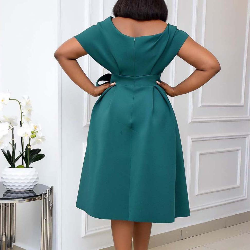 C8483 cross-border women's clothing  new v-neck ruched waist tie-up sexy dress fashion european and american style evening gown