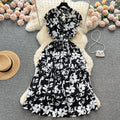 French sweet and gentle style v-neck floral chiffon dress - women's summer cinched waist, slimming, vacation-ready, fairy dress