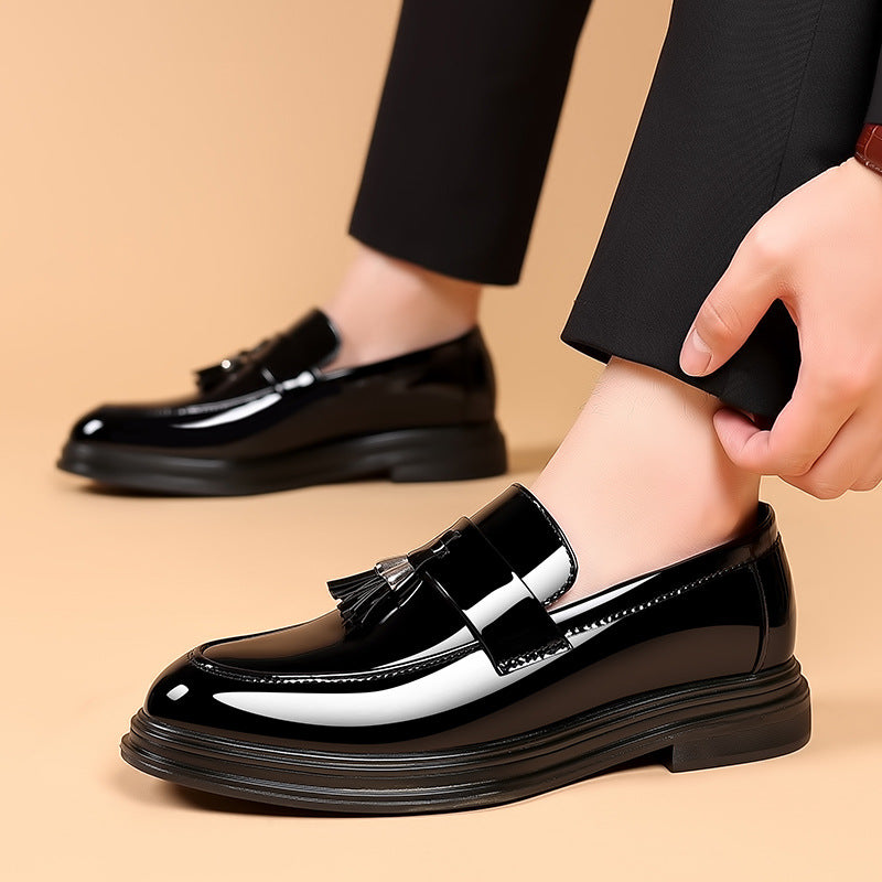 Men's leather dress shoes - autumn business formal, plus size casual soft sole black wedding/groom shoes