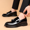 Men's leather dress shoes - autumn business formal, plus size casual soft sole black wedding/groom shoes