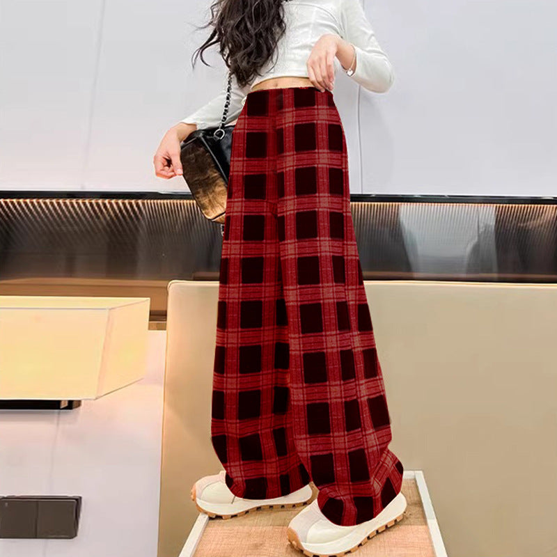 spring/autumn new kids' fashion trendy plaid straight-leg wide-leg pants, loose casual trousers for mid-to-large girls